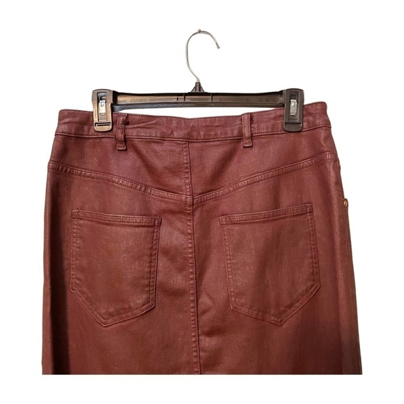 NWT Anthropologie Burgundy Madi Front Slit Coated Denim Skirt Size 14 - Picture 8 of 14